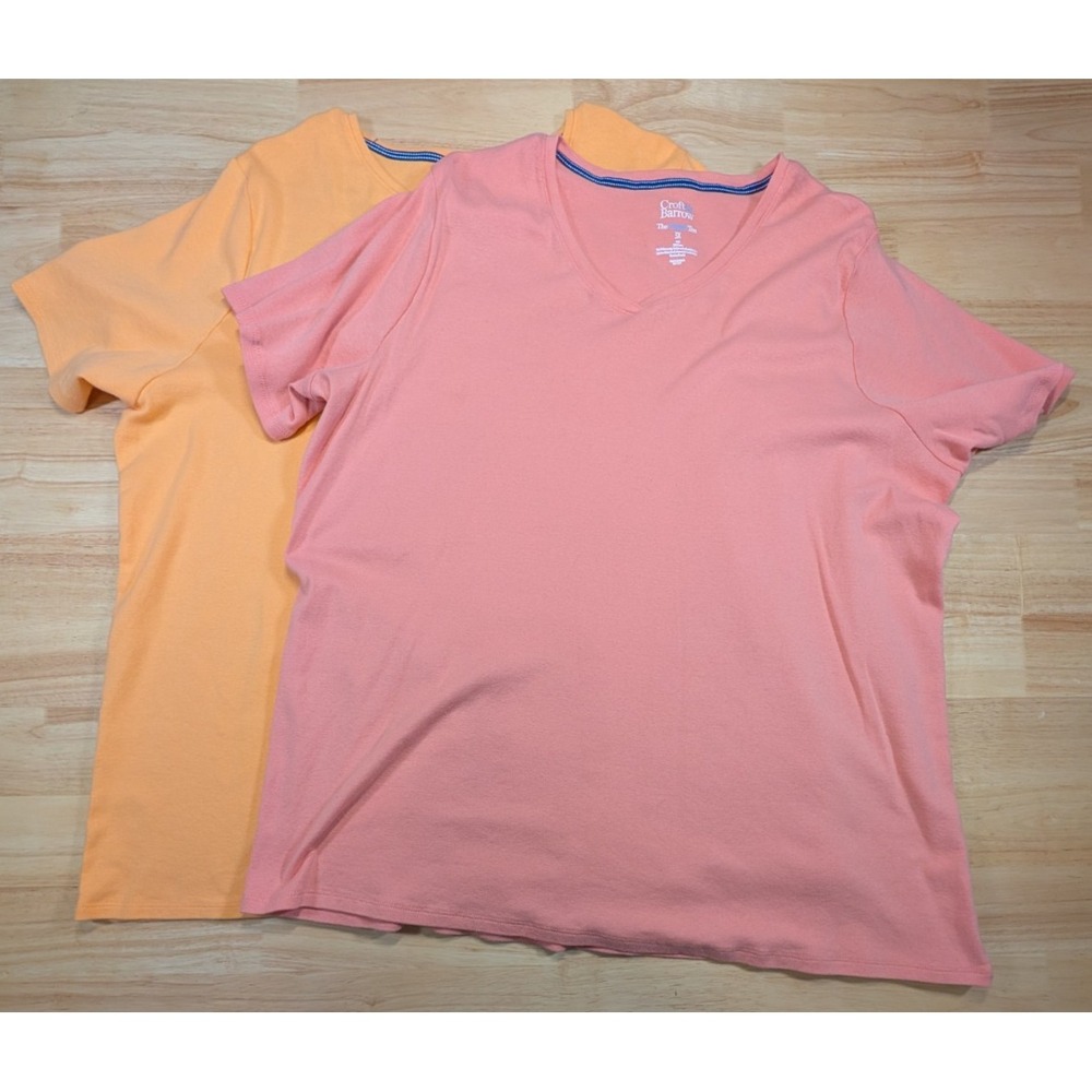 Croft & Barrow Women's 3X Classic Tee Lot of 2 Orange Coral V/Crew Neck T Shirts